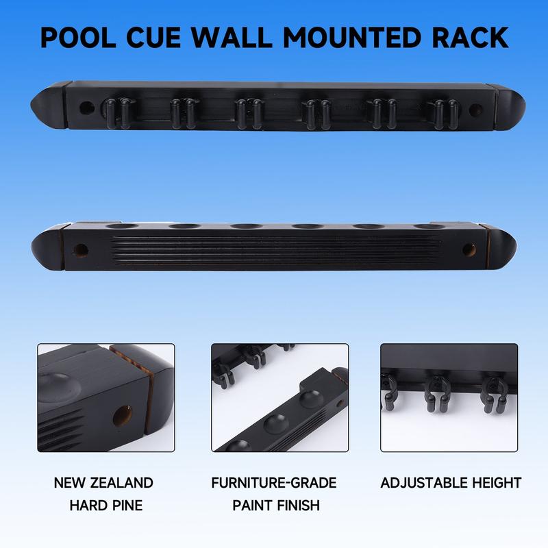 2-Piece 6 Billiard Pool Cue Stick Wall Rack, Wall Mounted Holders (4 Colors)