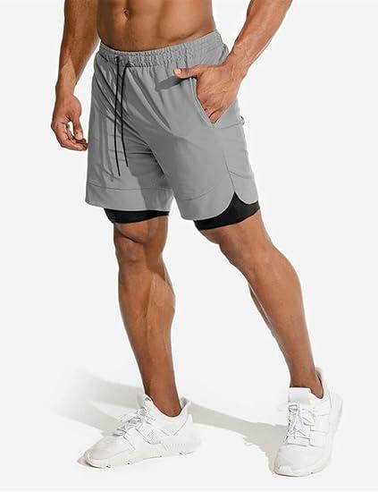 COOFANDY Mens 2 Pack Running Shorts 2 in 1 Workout Shorts Quick Dry Gym Training Athletic Jogger with Phone Pockets jortsmen