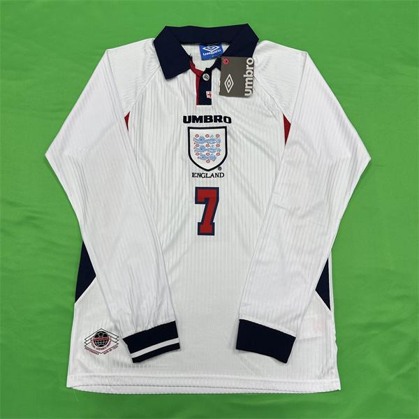 UMBRO 1998 FIFA World Cup England Red and White Home No. 7 David Beckham Long Sleeve Soccer Jersey Quick Drying