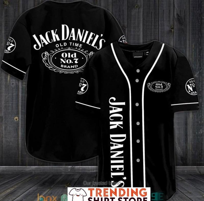 Jack Daniel's Jersey,  Wiskey's Baseball Jersey, Black Jack Daniel's Jersey, Drink Print Pattern Jersey, Chic Tops For Sports And Training Wear