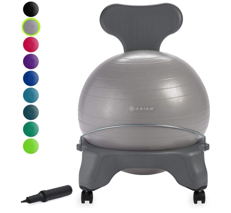 Gaiam Classic Balance Ball Chair – Exercise Stability Yoga Ball Premium Ergonomic Chair for Home and Office Desk with Air Pump, Exercise Guide and Satisfaction Guarantee