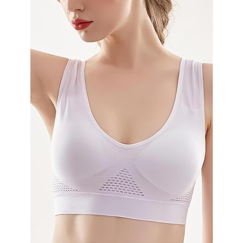 Women's Breathable Sports Bra, Seamless Wire-Free With Hollow Mesh Design, Thin Comfort Yoga Bra Top