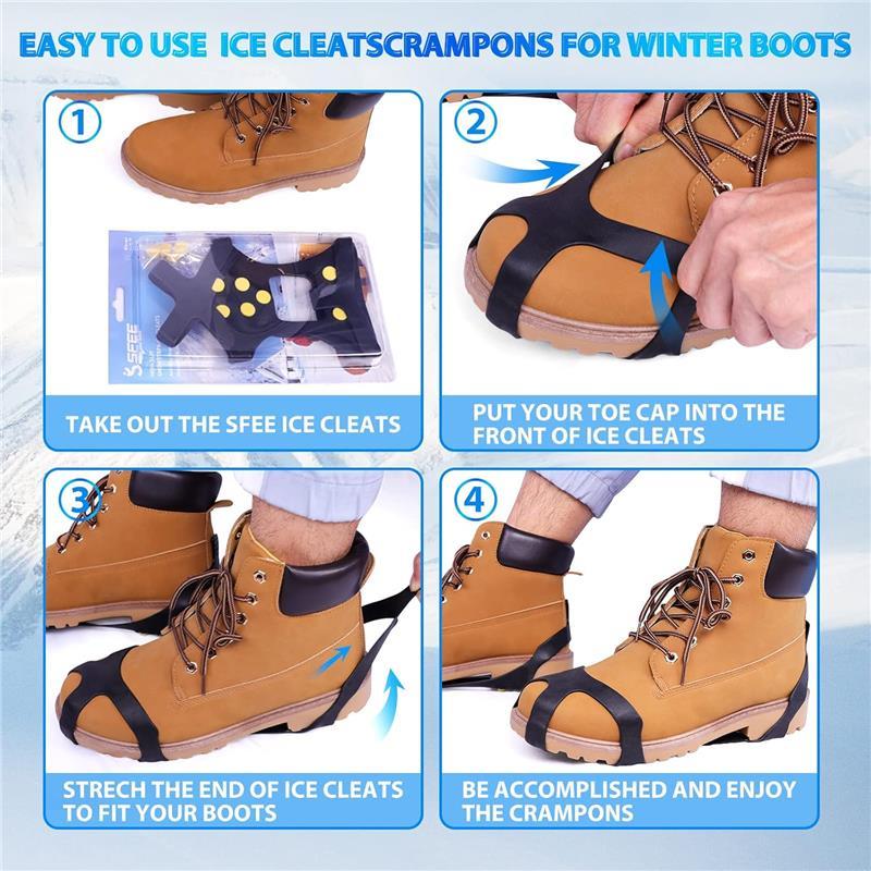 Ice Cleats for Boots Shoes, Snow Grips for Snow, Anti-Slip Rubber for Walking, Climbing, Jogging.