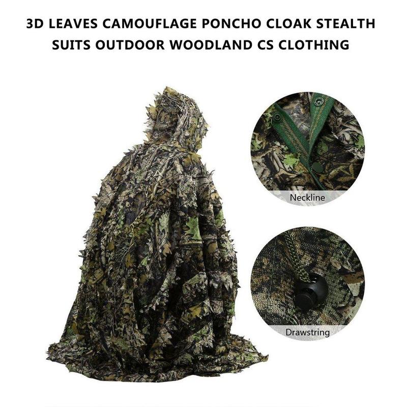 Multi-use Camouflage Poncho, 1 Count 3D Hunting Apparel for Outdoor Wildlife Photography & Military & Paintball Costume