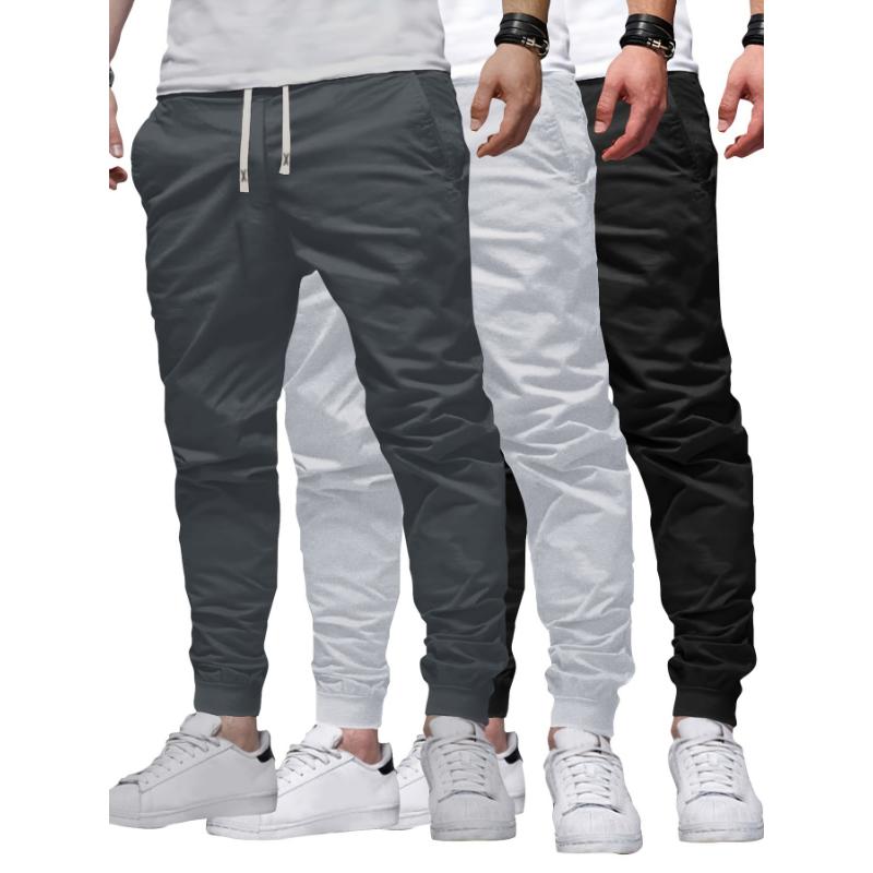 3pcs Solid Color Men's Regular Fit Jogger Sweatpants With Drawstring And Pockets, Chic And Trendy Trousers For Spring And Autumn Outdoors And Sports Wear