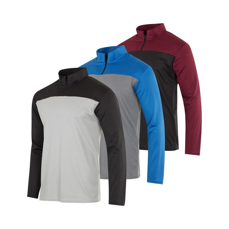 Real Essentials 3 Pack: Men's Mesh Long Sleeve Athletic Quarter Zip Pullover - Outdoor UPF 50+ (Available in Big & Tall)