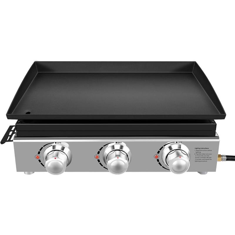 23in 3-Burner Propane Gas Griddle, 355 sq in, 25,500 BTU - For Outdoor, RV, Tailgating (Black)