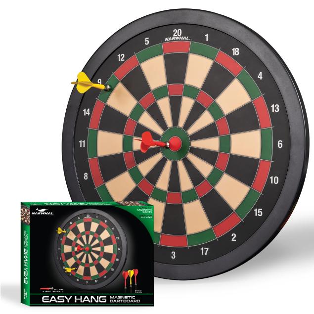 Narwhal 15.5in Easy Hang Magnetic Dartboard; Includes Six Magnetic Darts