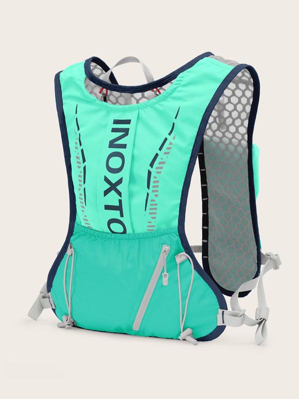 Sporty Unisex's Letter & Mount Print 5l Hydration Vest Backpack, Fall Outfits, Waterproof Lightweight Contrast Mesh Sheer Zipper Running Vest Bag, Gym Bag, Sport Bag for Hiking Running Cycling Fishing, Sports Bags for Men & Women Gym Bag