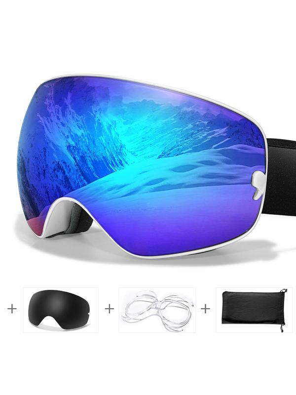 Ski Goggles with Replacement Lens & Optical Frame, OTG Snowboard Goggles, Anti-fog Detachable Lens for Men & Women, UV400 Protection