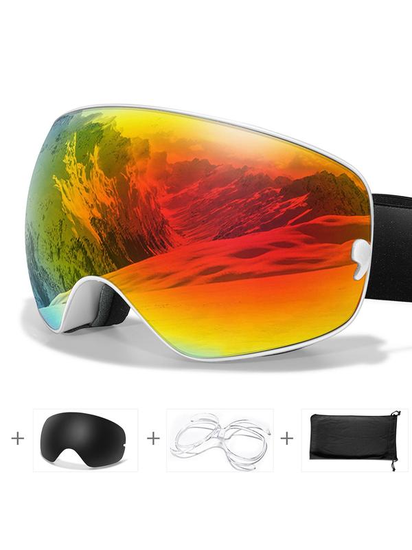 Ski Goggles with Replacement Lens & Optical Frame, OTG Snowboard Goggles, Anti-fog Detachable Lens for Men & Women, UV400 Protection