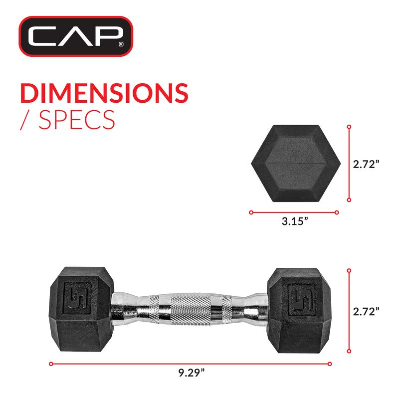 CAP Barbell, 5lb Coated Rubber Hex Dumbbell, Pair