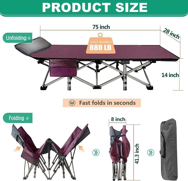 Slsy Folding Camping Cot, Folding Cot Camping Cot for Adults Portable Folding Outdoor Cot with Carry Bags for Outdoor Travel Camp Beach Vacation