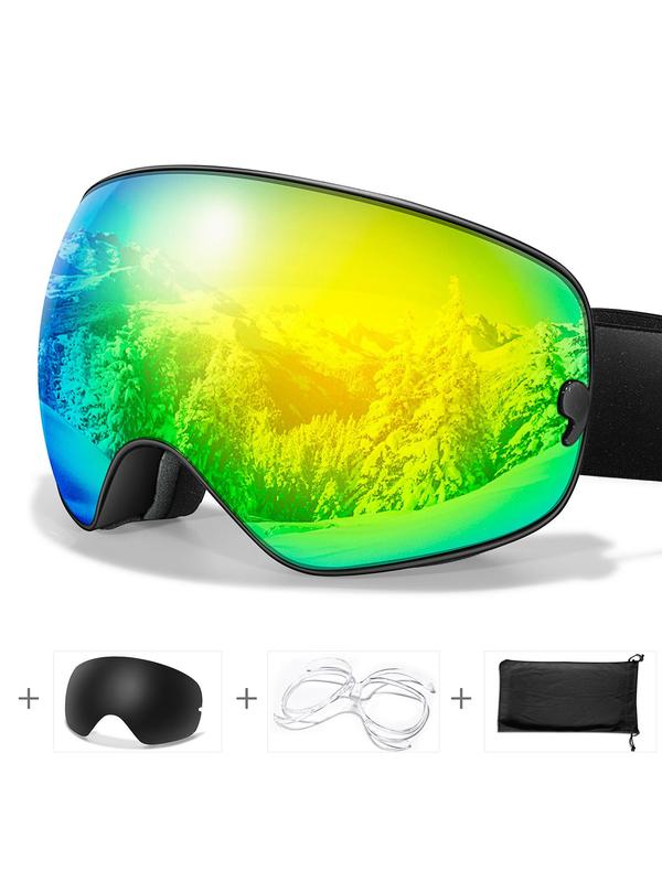 Ski Goggles with Replacement Lens & Optical Frame, OTG Snowboard Goggles, Anti-fog Detachable Lens for Men & Women, UV400 Protection