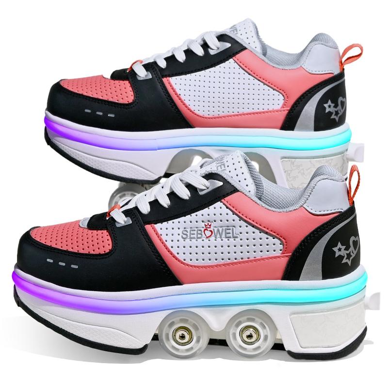 Pink Black-SEBOWEL Fashion Roller Skates, 2-in-1 Transformer Shoes Outdoor Sports Shoes,Walking Shoes,Birthday Special Gift,Christmas Gift skate shoes