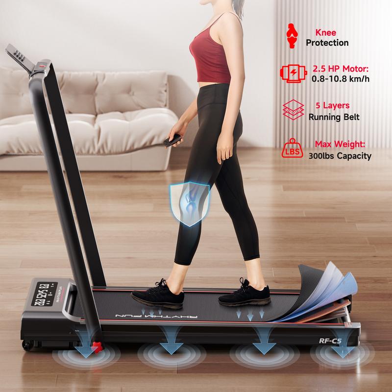 RHYTHM FUN Foldable Treadmill with Handlebar Under Desk Walking Pad Portable Exercise Equipment for Home Gym Office with 3 Window LED Display Remote Control & App (5 Year Warranty)