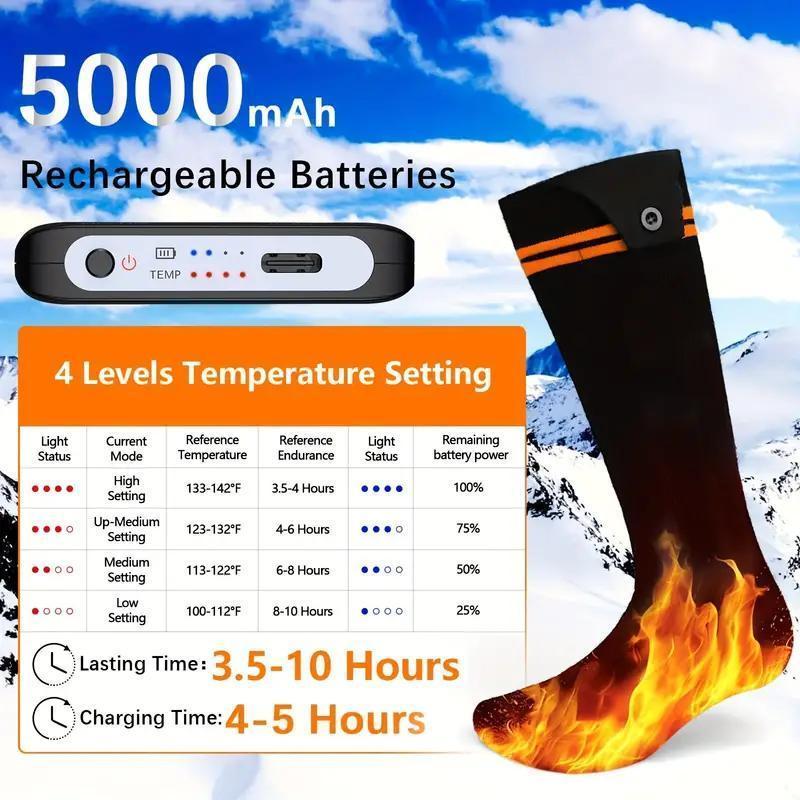 Rechargeable Thermal Heated Socks, 1 Pair 3 Adjustable Heat Settings Soft Breathable Socks, Washable Moisture-wicking Sport Socks for Outdoor Activities, Christmas Gift