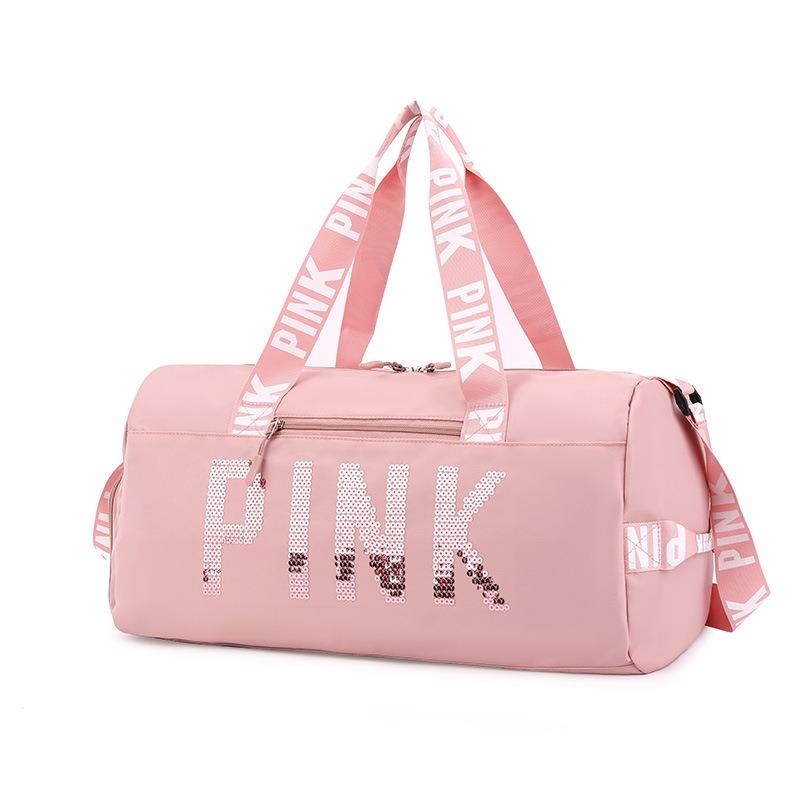 New fitness bag, shoe compartment, dry wet separation bag, sports travel bag, shiny pink letter single shoulder crossbody bag