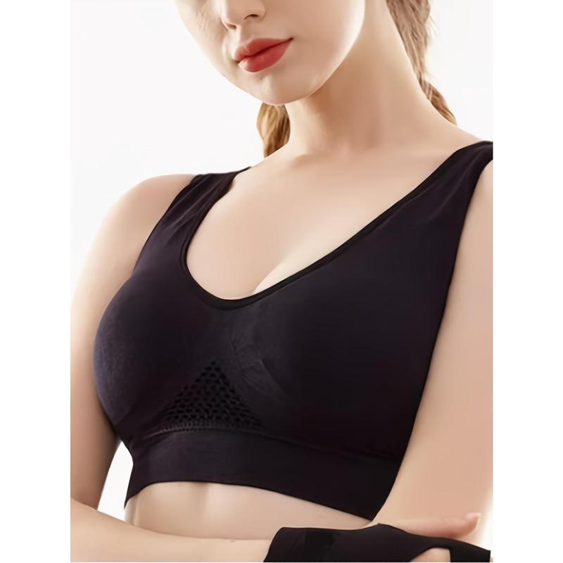 Women's Breathable Sports Bra, Seamless Wire-Free With Hollow Mesh Design, Thin Comfort Yoga Bra Top