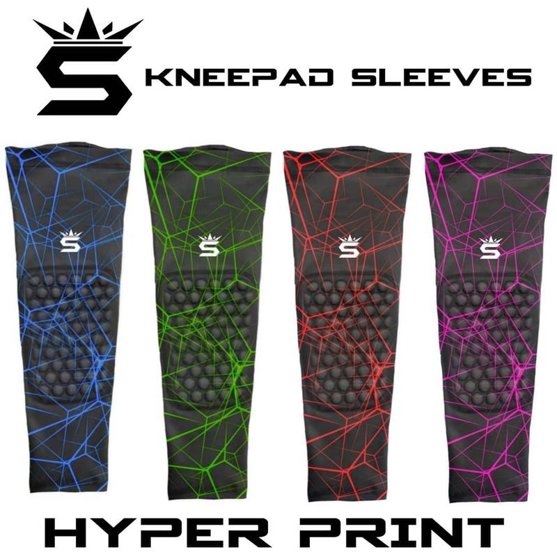 Hyper Print Kneepad Leg Sleeve, colors- hyper blue, hyper red, hyper green, hyper pink