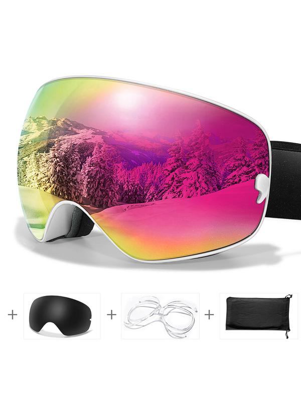 Ski Goggles with Replacement Lens & Optical Frame, OTG Snowboard Goggles, Anti-fog Detachable Lens for Men & Women, UV400 Protection