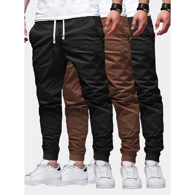 3pcs Solid Color Men's Regular Fit Jogger Sweatpants With Drawstring And Pockets, Chic And Trendy Trousers For Spring And Autumn Outdoors And Sports Wear