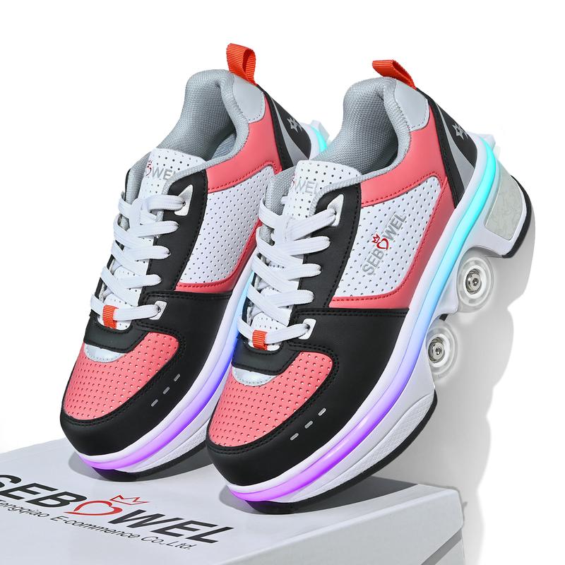 Pink Black-SEBOWEL Fashion Roller Skates, 2-in-1 Transformer Shoes Outdoor Sports Shoes,Walking Shoes,Birthday Special Gift,Christmas Gift skate shoes