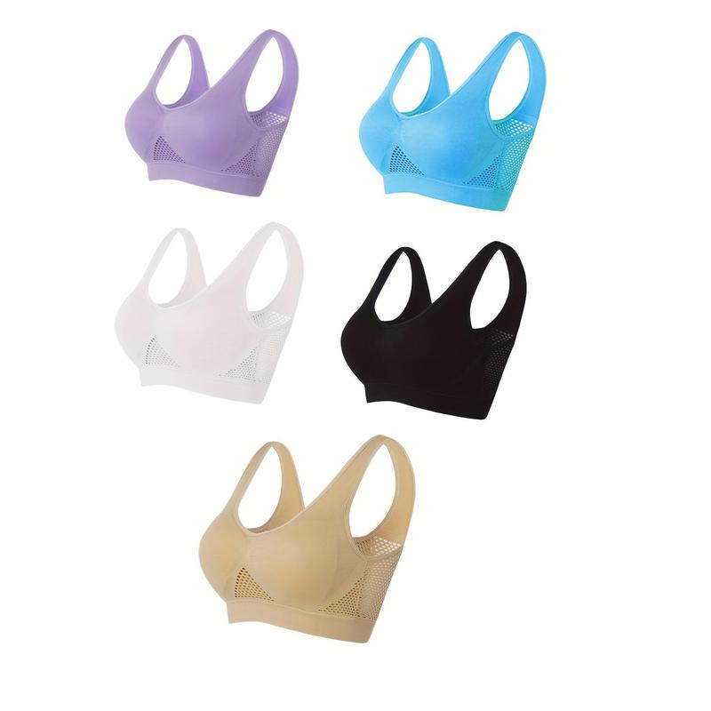 Women's Breathable Sports Bra, Seamless Wire-Free With Hollow Mesh Design, Thin Comfort Yoga Bra Top