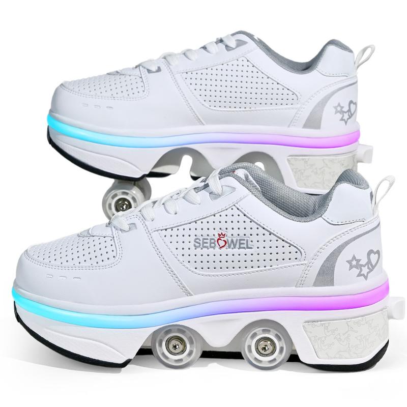 Pink Black-SEBOWEL Fashion Roller Skates, 2-in-1 Transformer Shoes Outdoor Sports Shoes,Walking Shoes,Birthday Special Gift,Christmas Gift skate shoes