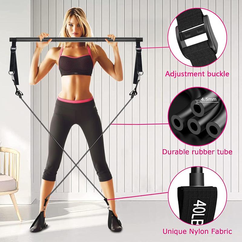 Pilates Bar Kit with Resistance Bands,Pilates Bar with Stackable Bands Workout Equipment for Legs,Hip,Waist and Arm,Exercise Fitness Equipment for Women & Men Home Gym Yoga Pilates