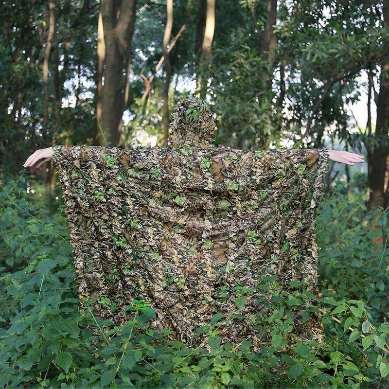 Multi-use Camouflage Poncho, 1 Count 3D Hunting Apparel for Outdoor Wildlife Photography & Military & Paintball Costume