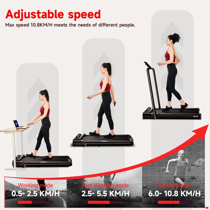 RHYTHM FUN Foldable Treadmill with Handlebar Under Desk Walking Pad Portable Exercise Equipment for Home Gym Office with 3 Window LED Display Remote Control & App (5 Year Warranty)