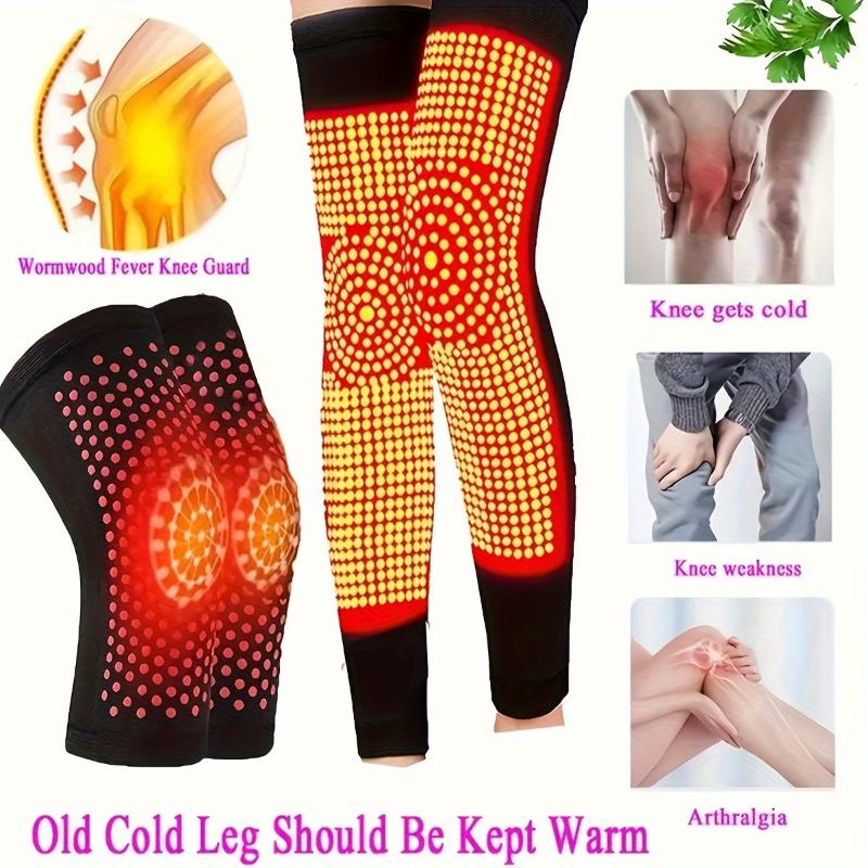 1pair Thickened And Extended Double-sided Heat Wormwood Bandage Knee Pads, Knee Joints Warm Foot Protection Leg Cover, Heat Compress Knitted Knee Pads