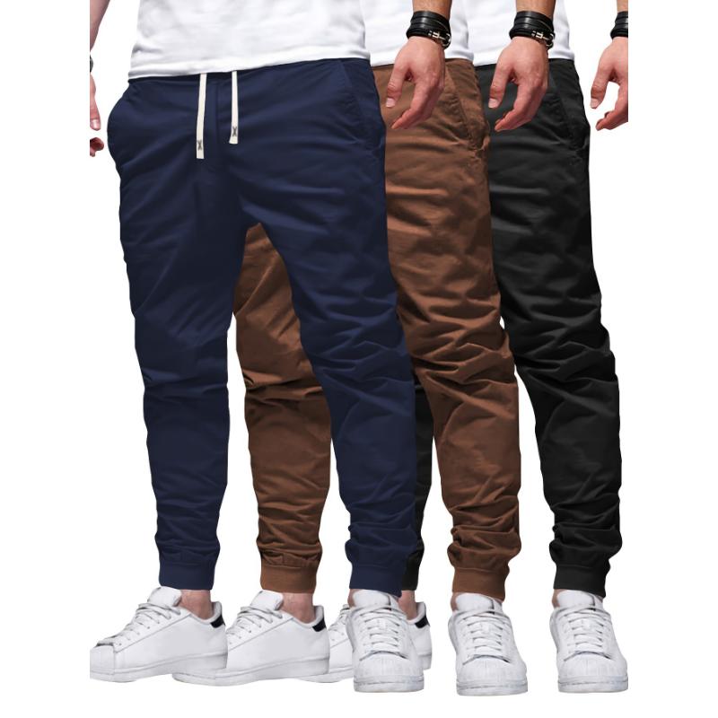 3pcs Solid Color Men's Regular Fit Jogger Sweatpants With Drawstring And Pockets, Chic And Trendy Trousers For Spring And Autumn Outdoors And Sports Wear