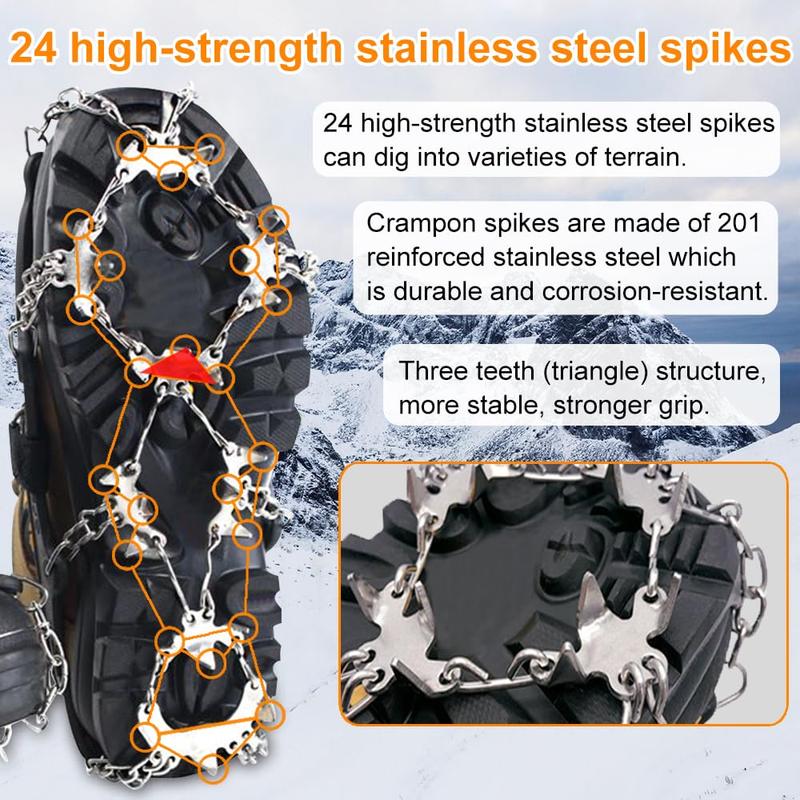 AYAMAYA Upgraded 24 Spikes Crampons Ice Cleats for Shoes and Boots - Antislip Stainless Steel Snow Traction Ice Gripper for Shoes Men Women, Snow Chains for Hiking Winter Walking Climbing - M L XL