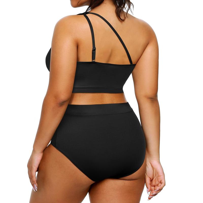 Tempt Me Women Plus Size High Waisted Bikini Two Piece One Shoulder Swimsuit Plus Size Full Coverage Bathing Suit