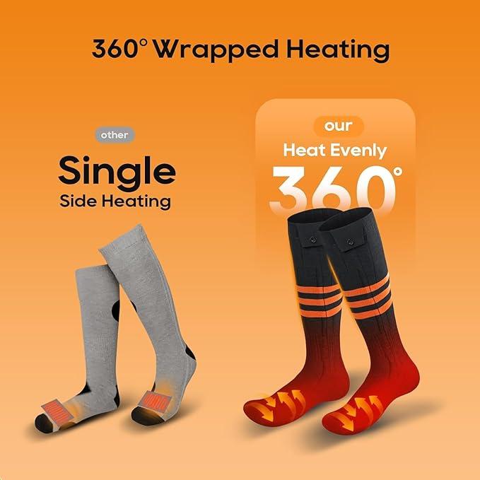 Hotdot Rechargeable Heated Socks with 5000mAh*2Batteries for Men and Women, Washable, APPControl Electric Winter Socks for Hiking