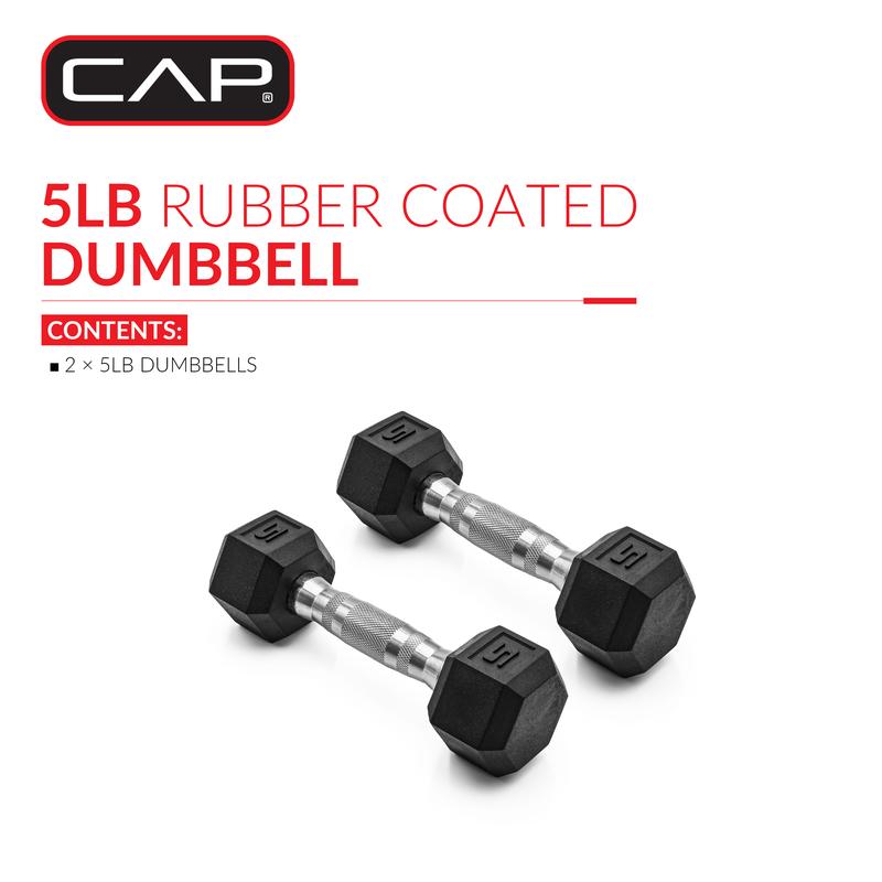 CAP Barbell, 5lb Coated Rubber Hex Dumbbell, Pair