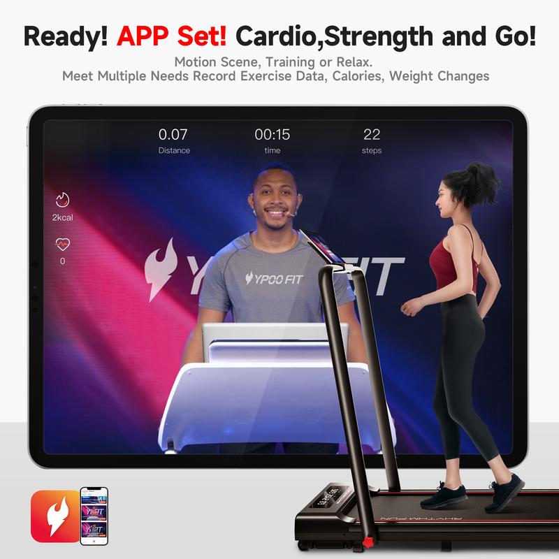 RHYTHM FUN Foldable Treadmill with Handlebar Under Desk Walking Pad Portable Exercise Equipment for Home Gym Office with 3 Window LED Display Remote Control & App (5 Year Warranty)