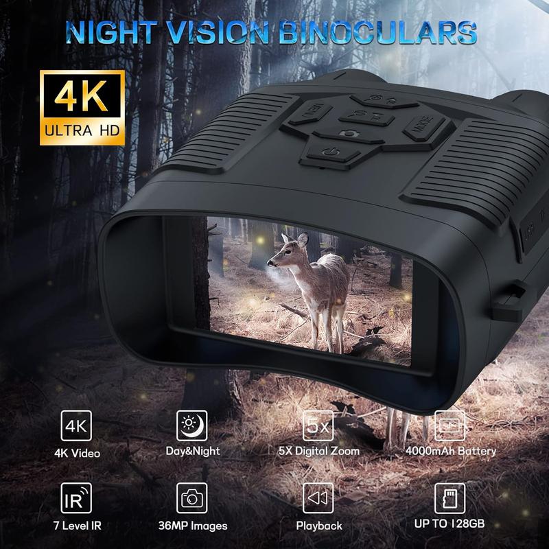 Night Vision Goggles,  4K Digital Infrared Night Vision Binoculars for Adults, Night and Day, 3'' Screen Rechargeable Hunting Night Vision with 7-Brightness Level, Include 32GB TF Card