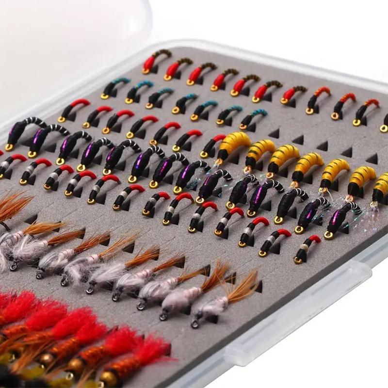 Fishing Lure Set, 126pcs box Fishing Bait with Durable Storage Box, Essential Trout Fishing Flies and Accessories, Fishing Accessories