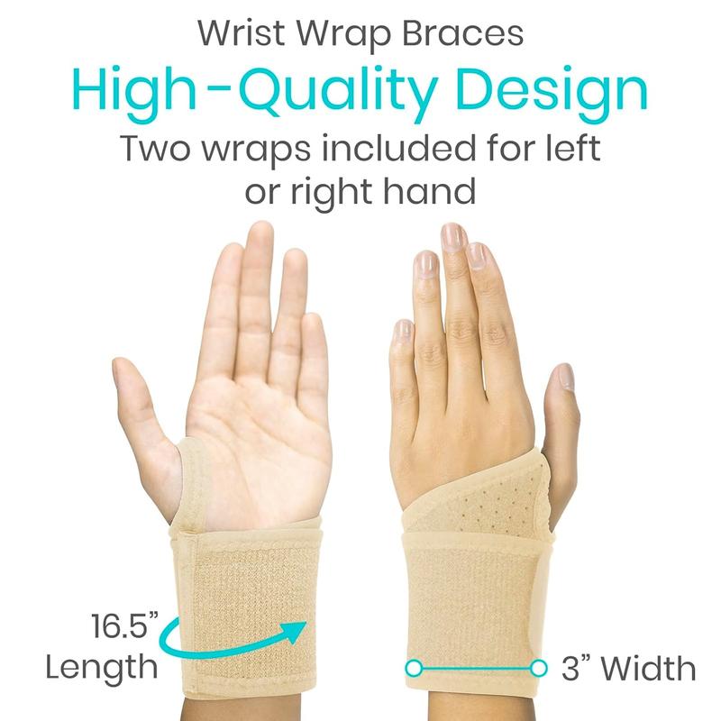 Wrist Wrap Braces (2 Pack) - Tendonitis Support for Carpal Tunnel Arthritis - Sprained Pain Protection Sleeve - Weightlifting & Calisthenics Compression Stabilizer for Women, Men - Adjustable