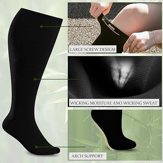 ISUNIE Compression Socks for Plus Size Men and Women, 3 Pairs, Solid Color for Running, Hiking, Football, Cycling, Christmas Comfort, 2XL-6XL