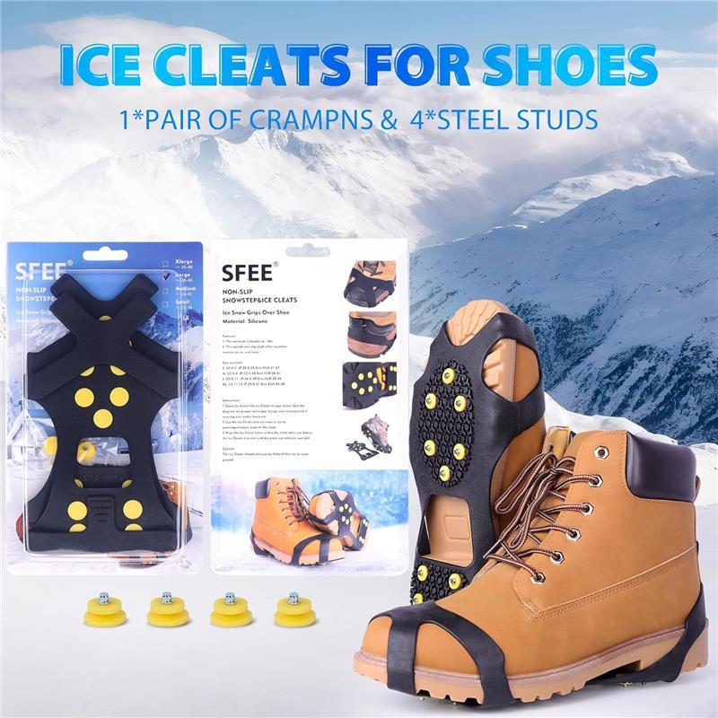 Ice Cleats for Boots Shoes, Snow Grips for Snow, Anti-Slip Rubber for Walking, Climbing, Jogging.