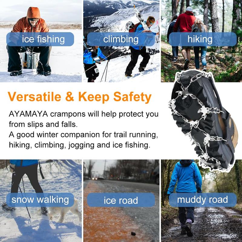 AYAMAYA Upgraded 24 Spikes Crampons Ice Cleats for Shoes and Boots - Antislip Stainless Steel Snow Traction Ice Gripper for Shoes Men Women, Snow Chains for Hiking Winter Walking Climbing - M L XL