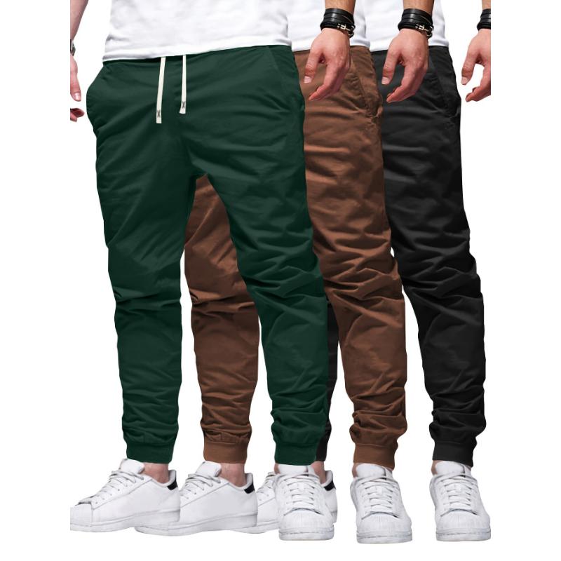 3pcs Solid Color Men's Regular Fit Jogger Sweatpants With Drawstring And Pockets, Chic And Trendy Trousers For Spring And Autumn Outdoors And Sports Wear