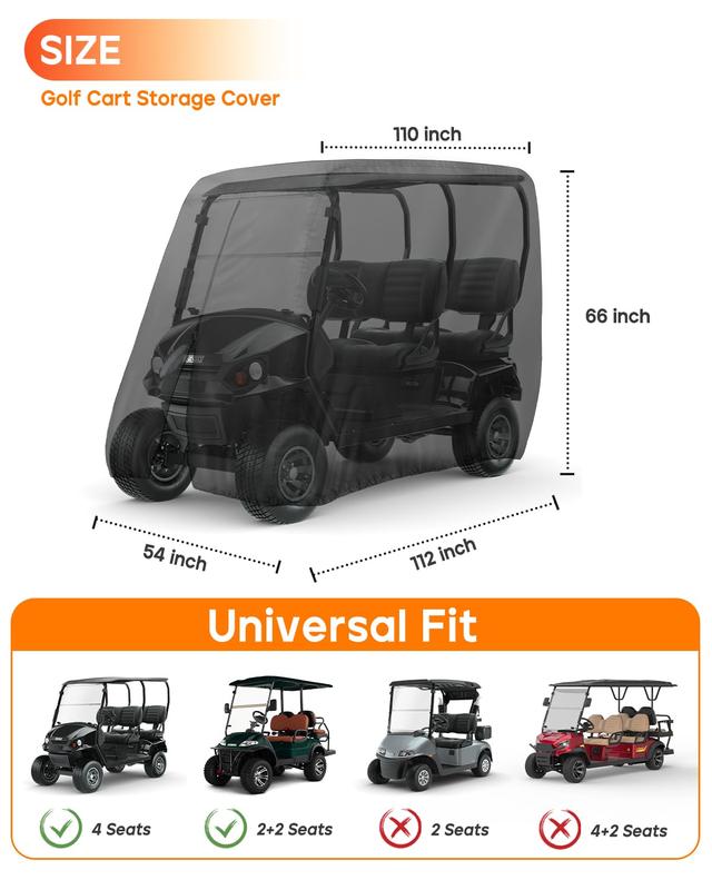 420D Outdoor Waterproof and Dustproof Heavy Duty Golf Cart Covers, Heavy-Duty Weatherproof Golf Cart Cover with Zippered Access - For Fits 2 4 Passenger EZ-GO, Club Car, Yamaha Models -For Universal Outdoor Dust, Sun, and Water Protective Accessory