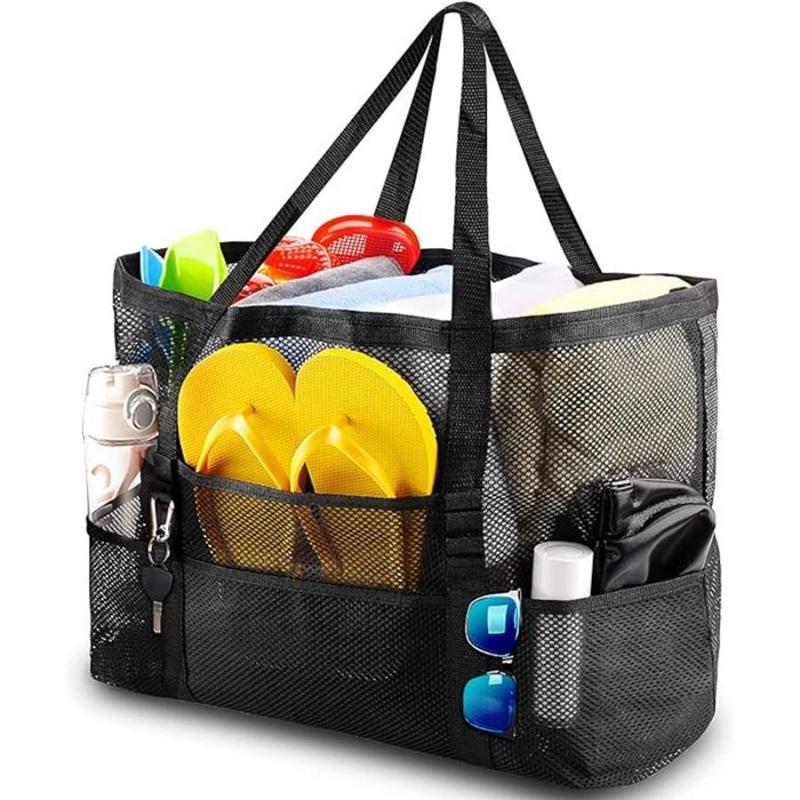 8 Pocket Mesh Beach Bag, Large Capacity Foldable Storage Bag, Beach  Gear Bag for Travel, Camping, Hiking, Fishing, Picnic, Gym Bag