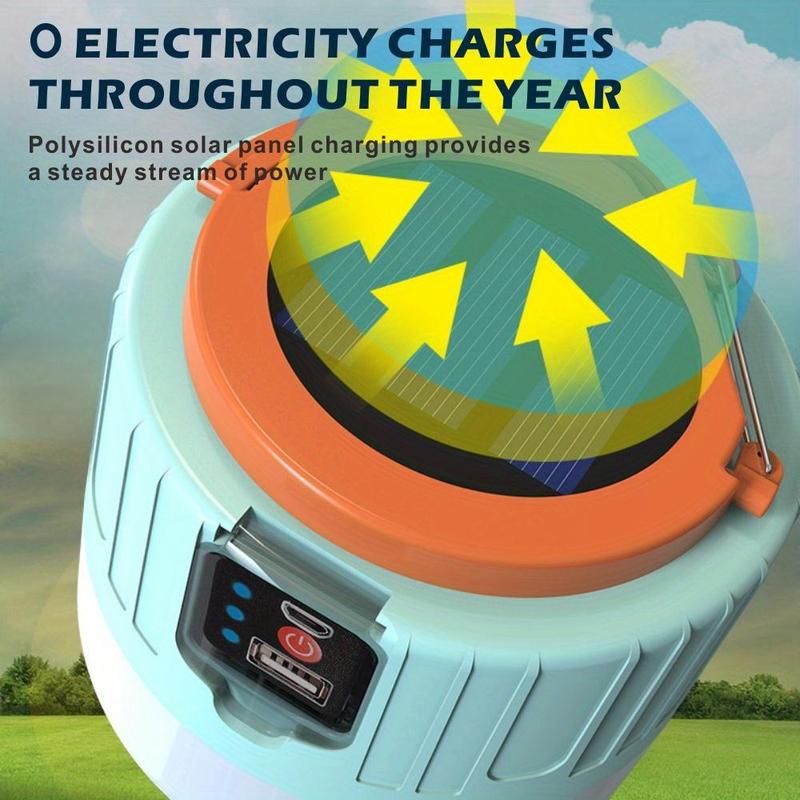 Portable Multifunctional Solar Camping Lamp, Solar Emergency Lamps Rechargeable Night Light for Hiking Travel Outdoor