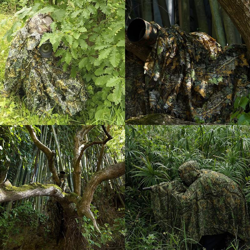 Multi-use Camouflage Poncho, 1 Count 3D Hunting Apparel for Outdoor Wildlife Photography & Military & Paintball Costume